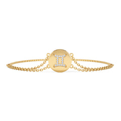 Astrology Gemini 0.07ct Lab Grown Diamond Adjustable Medallion Bracelet 18K Gold Vermeil