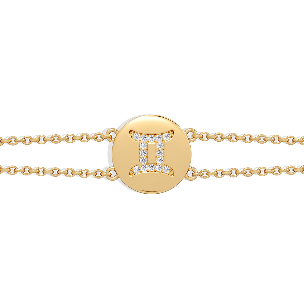 Astrology Gemini 0.07ct Lab Grown Diamond Adjustable Medallion Bracelet 18K Gold Vermeil