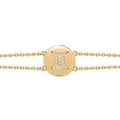 Astrology Gemini 0.07ct Lab Grown Diamond Adjustable Medallion Bracelet 18K Gold Vermeil