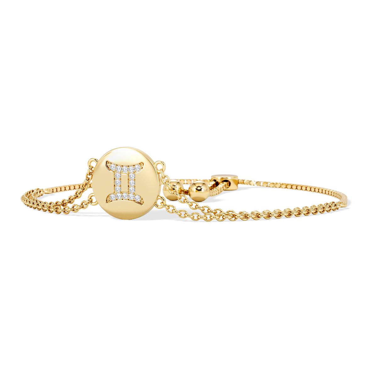 Astrology Gemini 0.07ct Lab Grown Diamond Adjustable Medallion Bracelet 18K Gold Vermeil