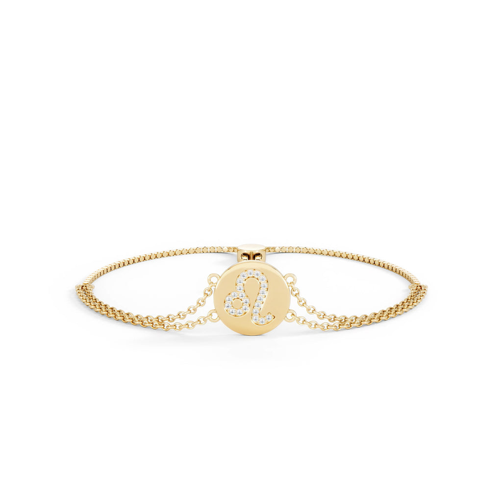 Astrology Leo 0.07ct Lab Grown Diamond AAdjustable Medallion Bracelet 18K Gold Vermeil