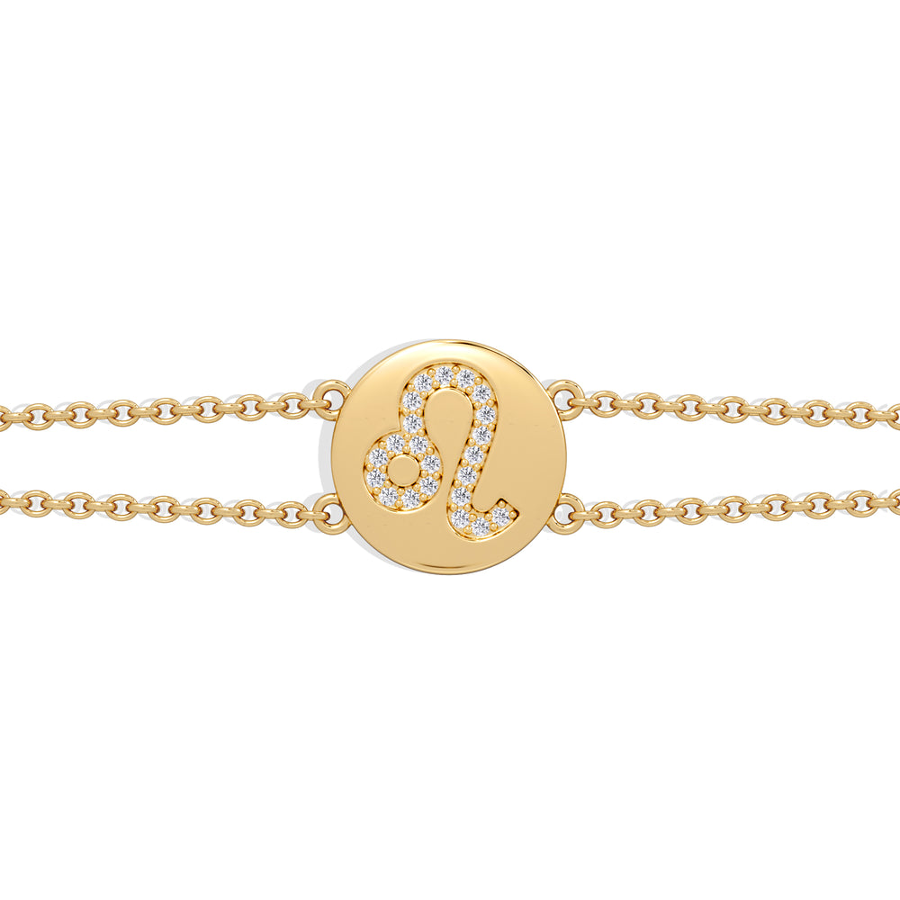 Astrology Leo 0.07ct Lab Grown Diamond Adjustable Medallion Bracelet 18K Gold Vermeil