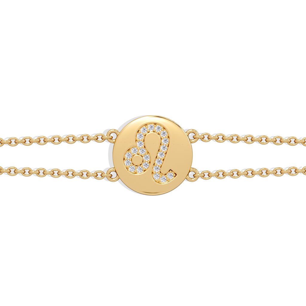 Astrology Leo 0.07ct Lab Grown Diamond Adjustable Medallion Bracelet 18K Gold Vermeil