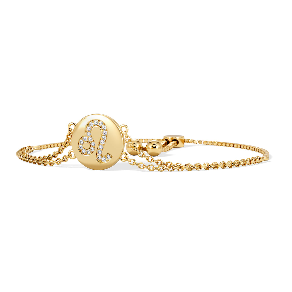 Astrology Leo 0.07ct Lab Grown Diamond Adjustable Medallion Bracelet 18K Gold Vermeil