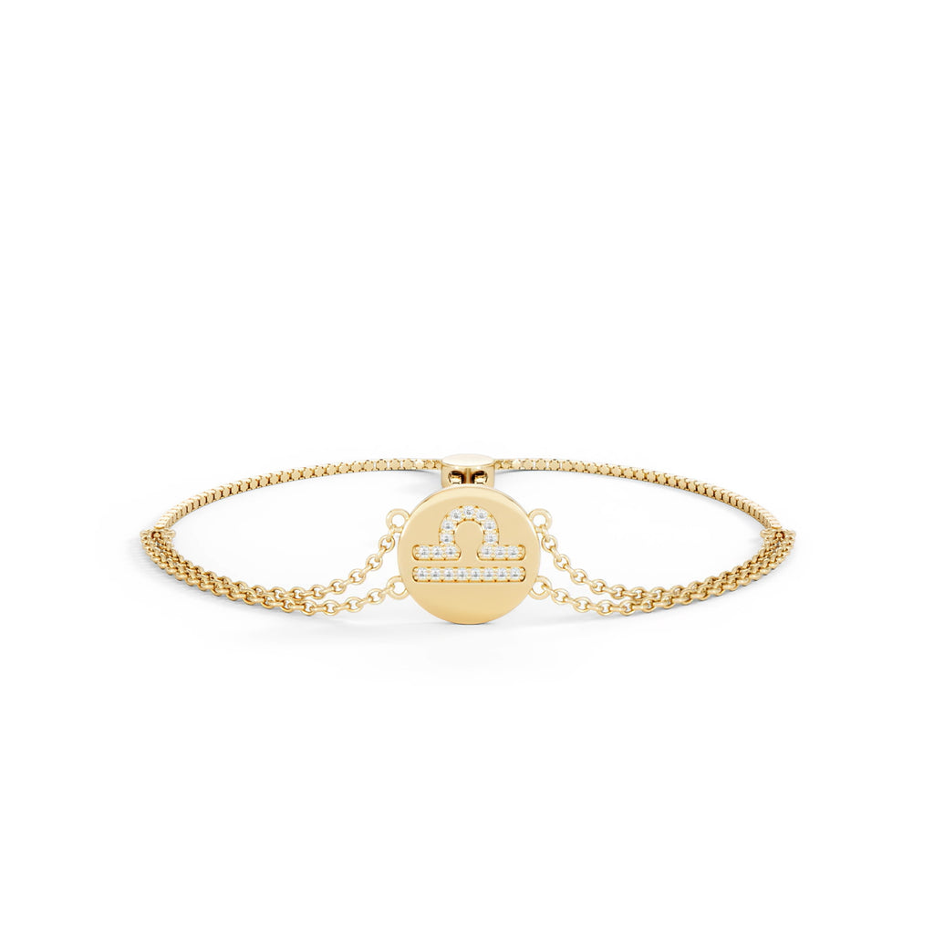 Astrology Libra 0.07ct Lab Grown Diamond Adjustable Medallion Bracelet 18K Gold Vermeil