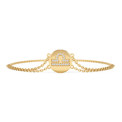 Astrology Libra 0.07ct Lab Grown Diamond Adjustable Medallion Bracelet 18K Gold Vermeil