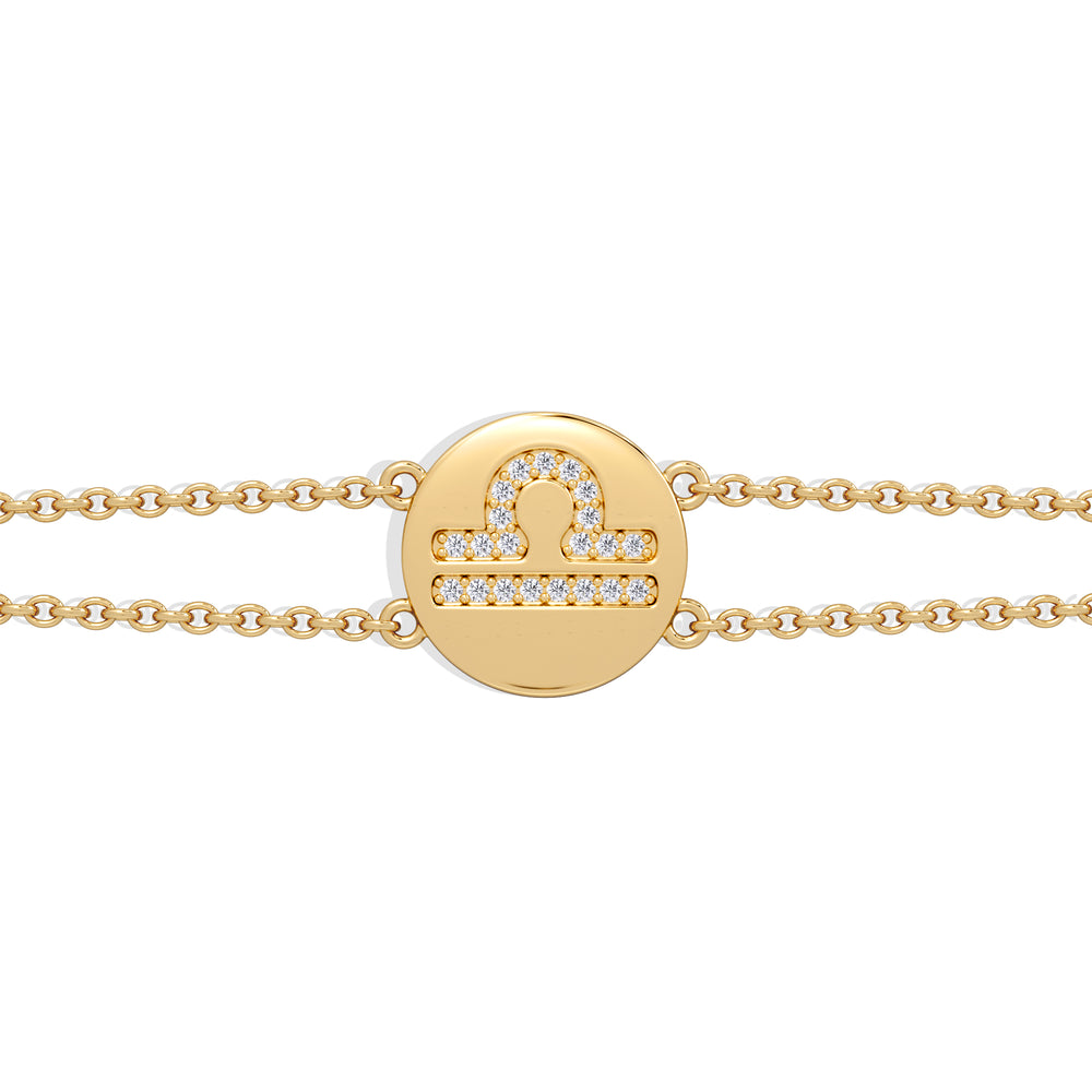 Astrology Libra 0.07ct Lab Grown Diamond Adjustable Medallion Bracelet 18K Gold Vermeil