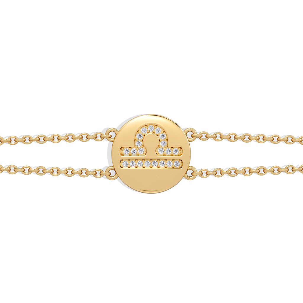 Astrology Libra 0.07ct Lab Grown Diamond Adjustable Medallion Bracelet 18K Gold Vermeil