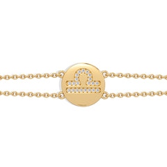Astrology Libra 0.07ct Lab Grown Diamond Adjustable Medallion Bracelet 18K Gold Vermeil
