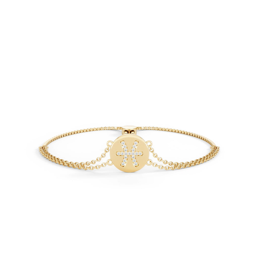 Astrology Pisces 0.07ct Lab Grown Diamond Adjustable Medallion Bracelet 18K Gold Vermeil