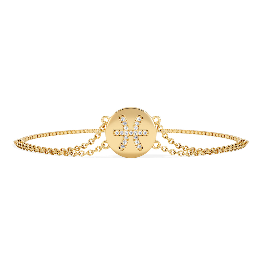 Astrology Pisces 0.07ct Lab Grown Diamond Adjustable Medallion Bracelet 18K Gold Vermeil