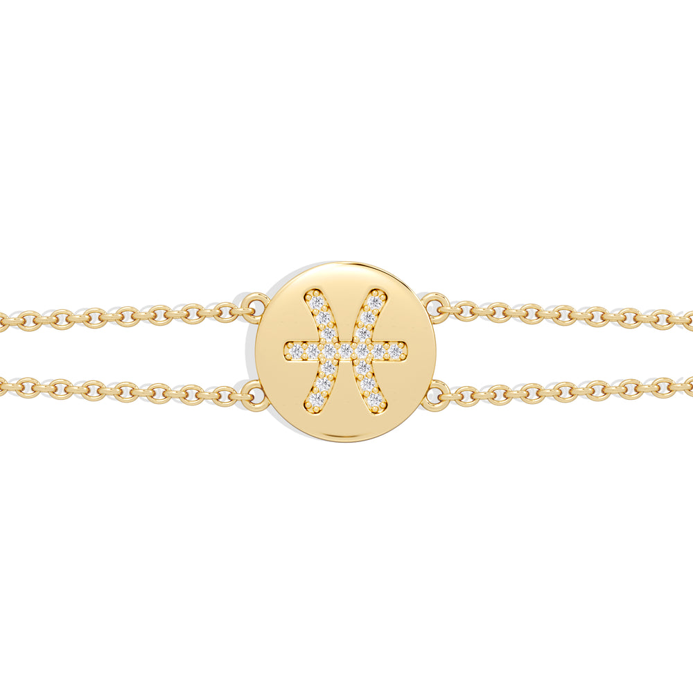 Astrology Pisces 0.07ct Lab Grown Diamond Adjustable Medallion Bracelet 18K Gold Vermeil