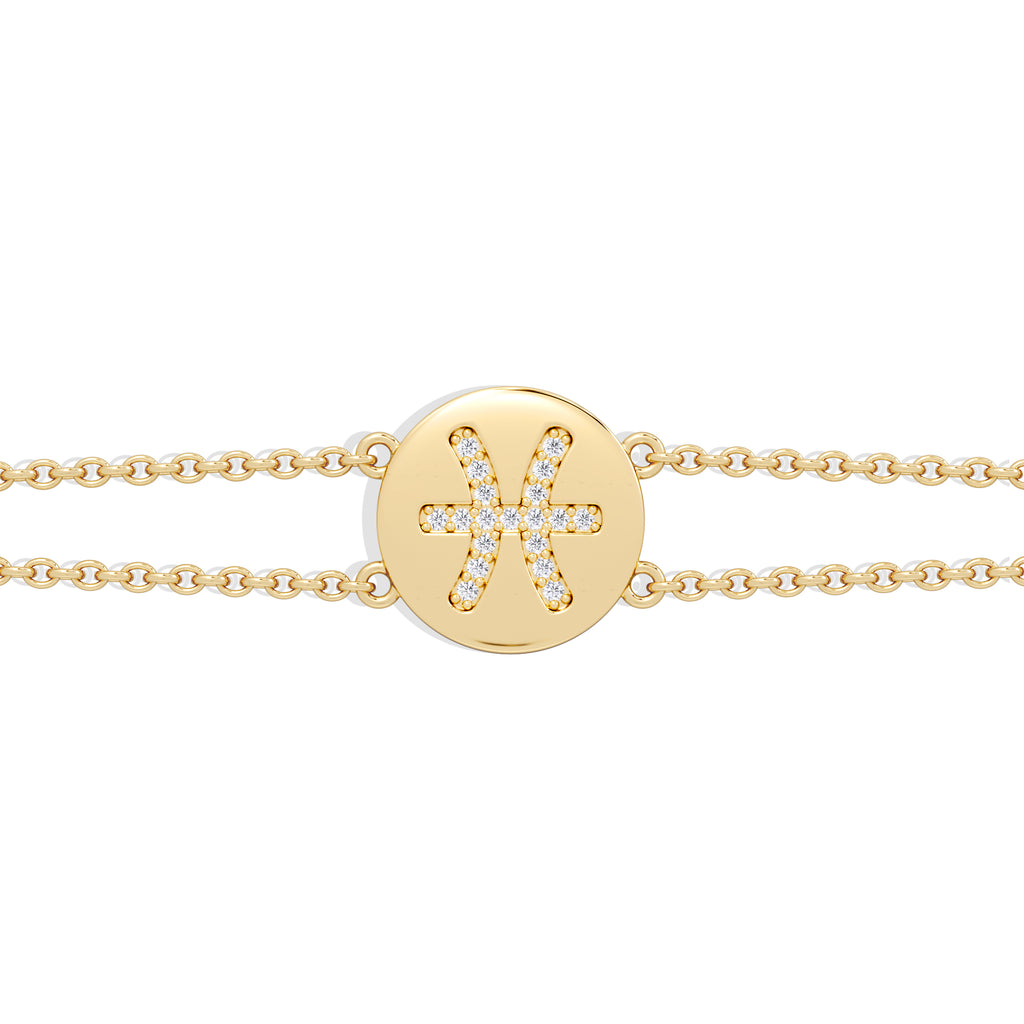 Astrology Pisces 0.07ct Lab Grown Diamond Adjustable Medallion Bracelet 18K Gold Vermeil
