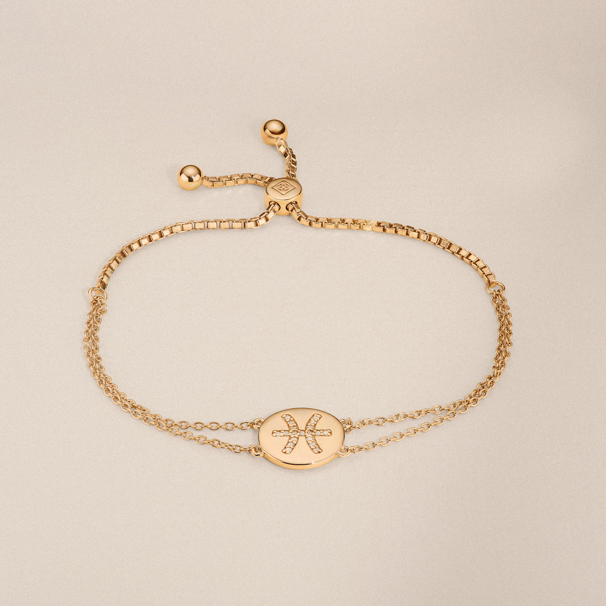Astrology Pisces 0.07ct Lab Grown Diamond Adjustable Medallion Bracelet 18K Gold Vermeil