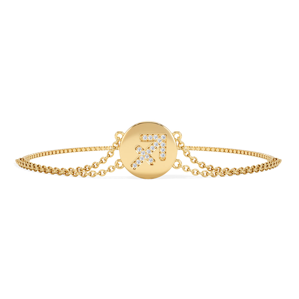 Astrology Sagittarius 0.07ct Lab Grown Diamond Adjustable Medallion Bracelet 18K Gold Vermeil