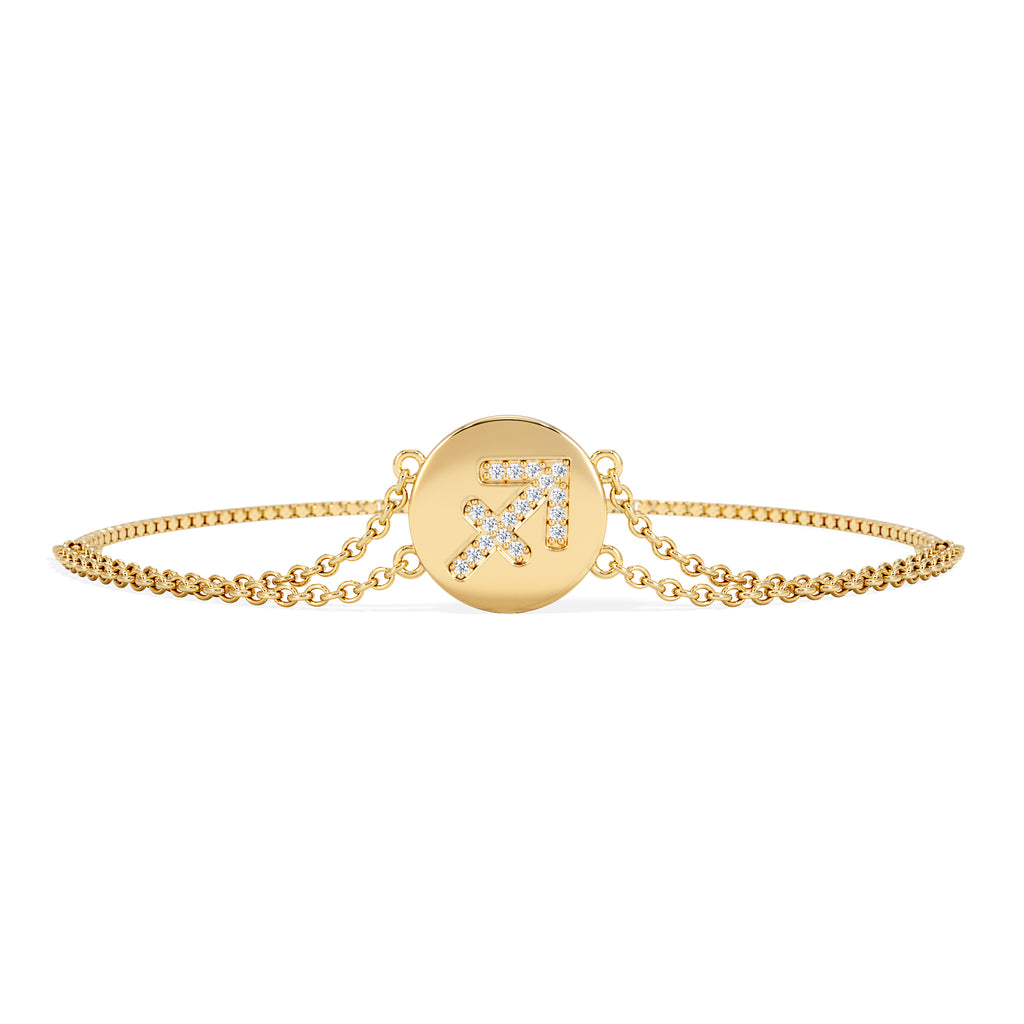 Astrology Sagittarius 0.07ct Lab Grown Diamond Adjustable Medallion Bracelet 18K Gold Vermeil