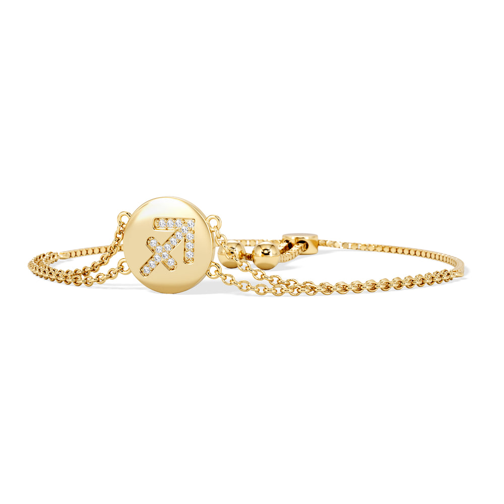 Astrology Sagittarius 0.07ct Lab Grown Diamond Adjustable Medallion Bracelet 18K Gold Vermeil