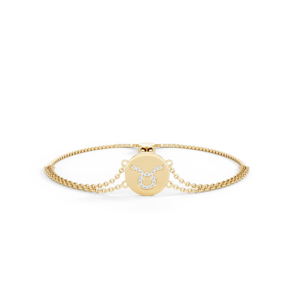 Astrology Taurus 0.07ct Lab Grown Diamond Adjustable Medallion Bracelet 18K Gold Vermeil