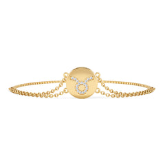 Astrology Taurus 0.07ct Lab Grown Diamond Adjustable Medallion Bracelet 18K Gold Vermeil