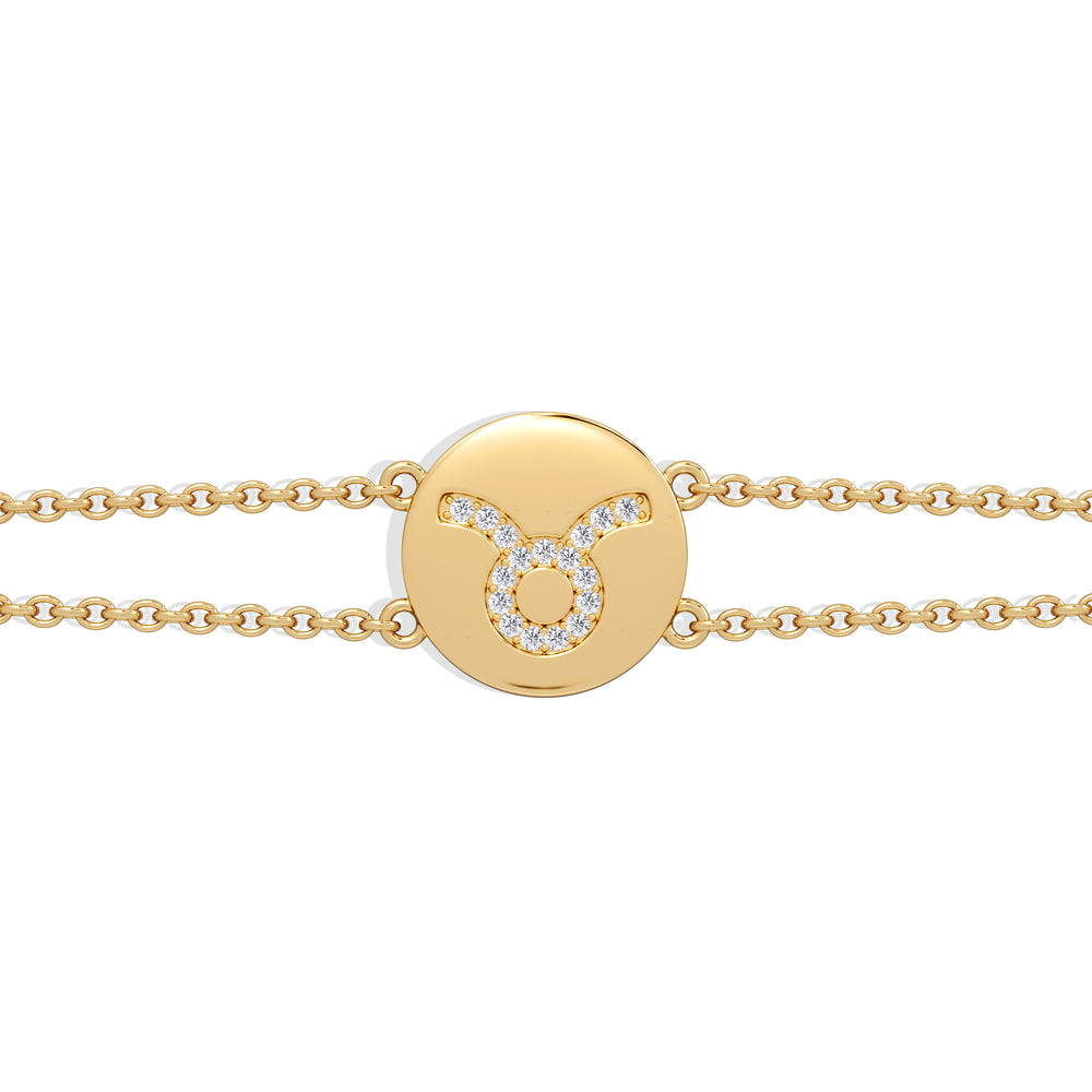 Astrology Taurus 0.07ct Lab Grown Diamond Adjustable Medallion Bracelet 18K Gold Vermeil