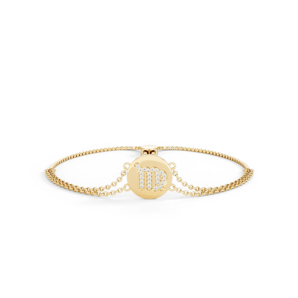 Astrology Virgo 0.07ct Lab Grown Diamond Adjustable Medallion Bracelet 18K Gold Vermeil