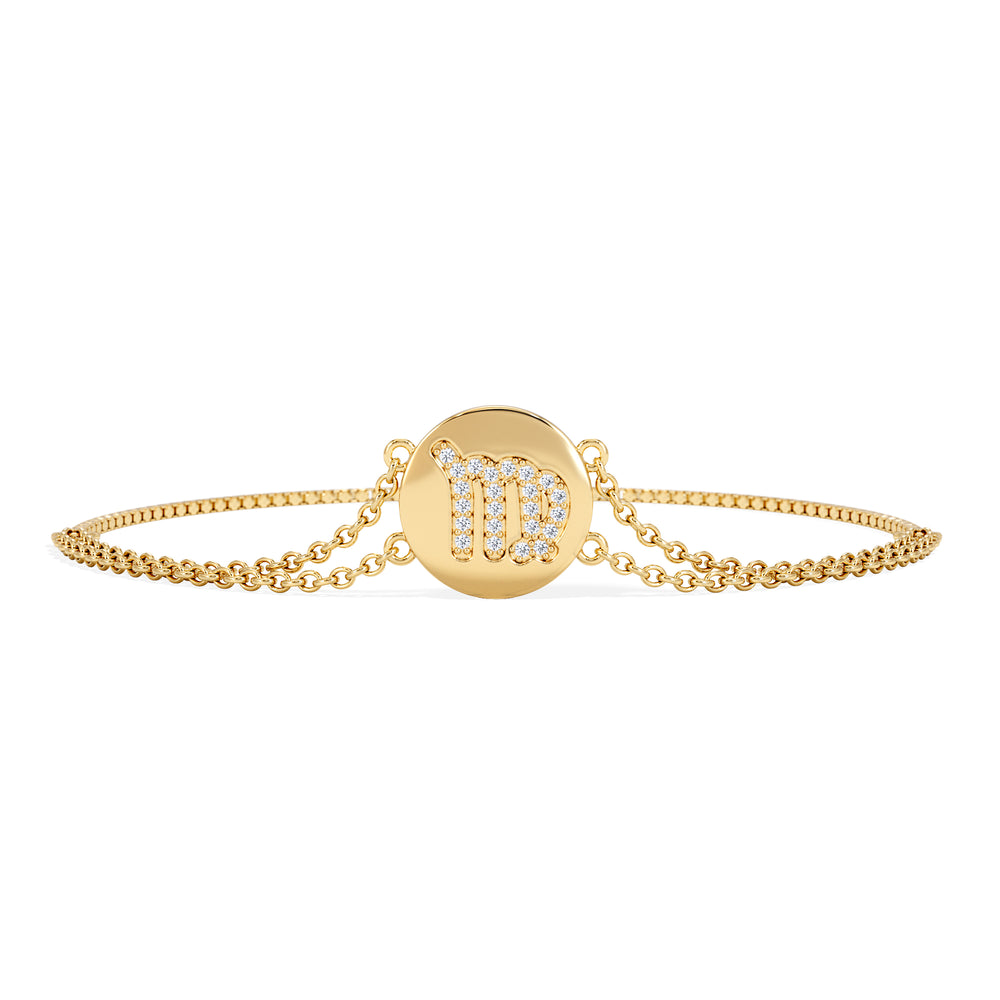 Astrology Virgo 0.07ct Lab Grown Diamond Adjustable Medallion Bracelet 18K Gold Vermeil