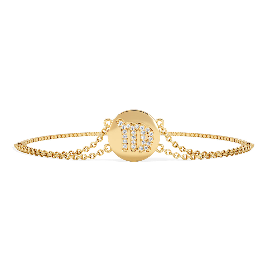Astrology Virgo 0.07ct Lab Grown Diamond Adjustable Medallion Bracelet 18K Gold Vermeil