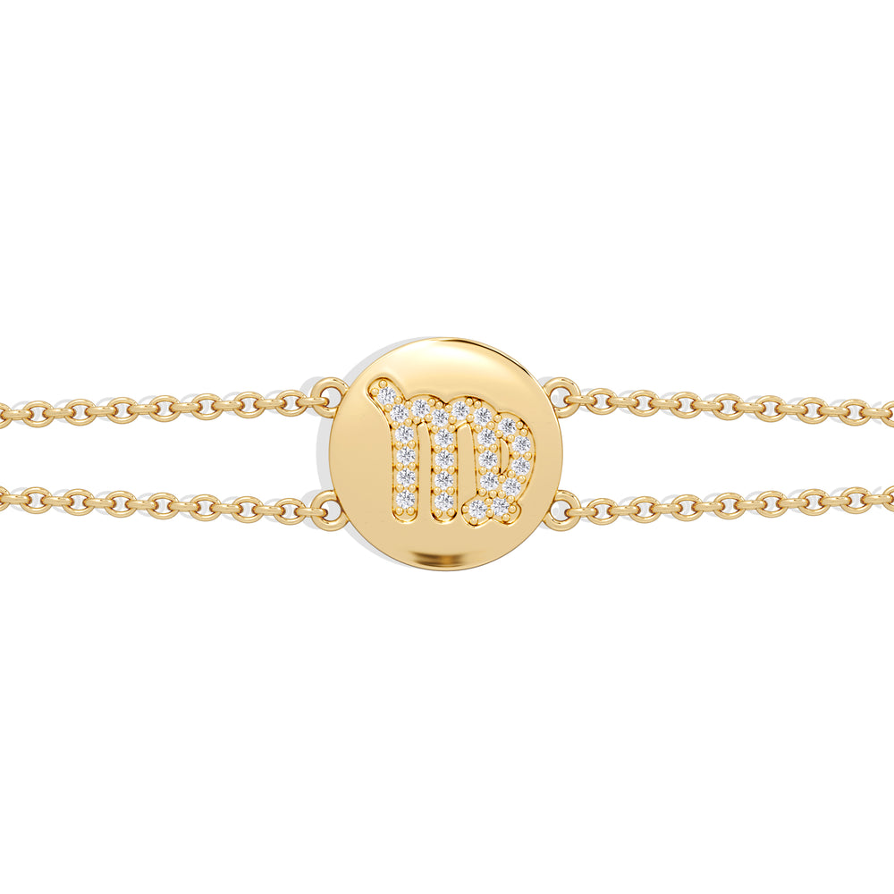 Astrology Virgo 0.07ct Lab Grown Diamond Adjustable Medallion Bracelet 18K Gold Vermeil