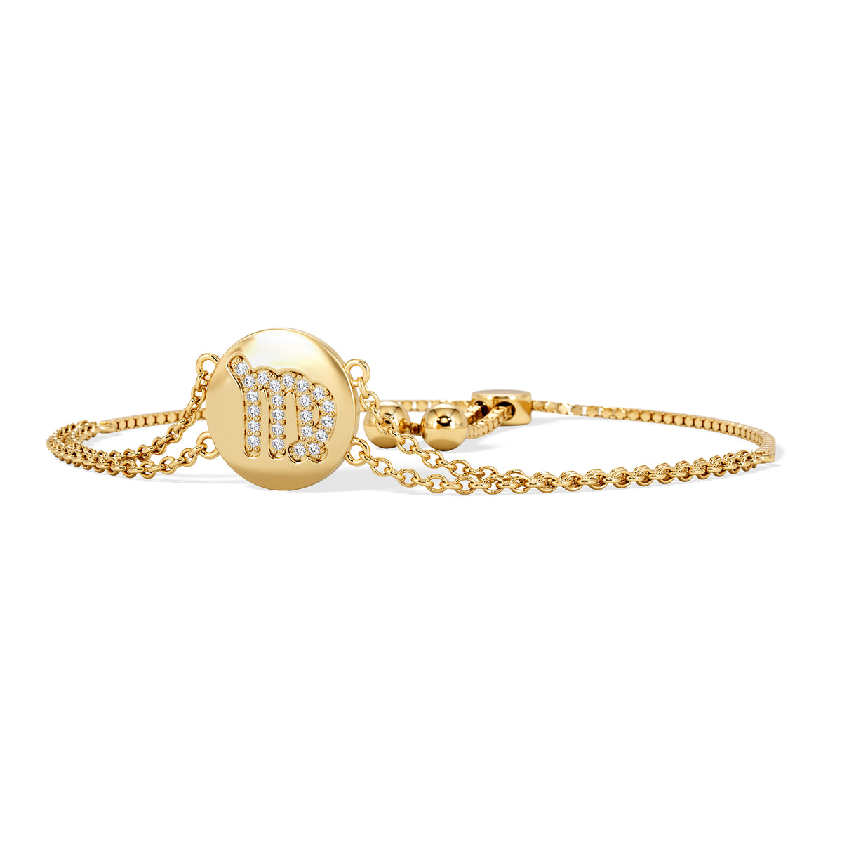 Astrology Virgo 0.07ct Lab Grown Diamond Adjustable Medallion Bracelet 18K Gold Vermeil