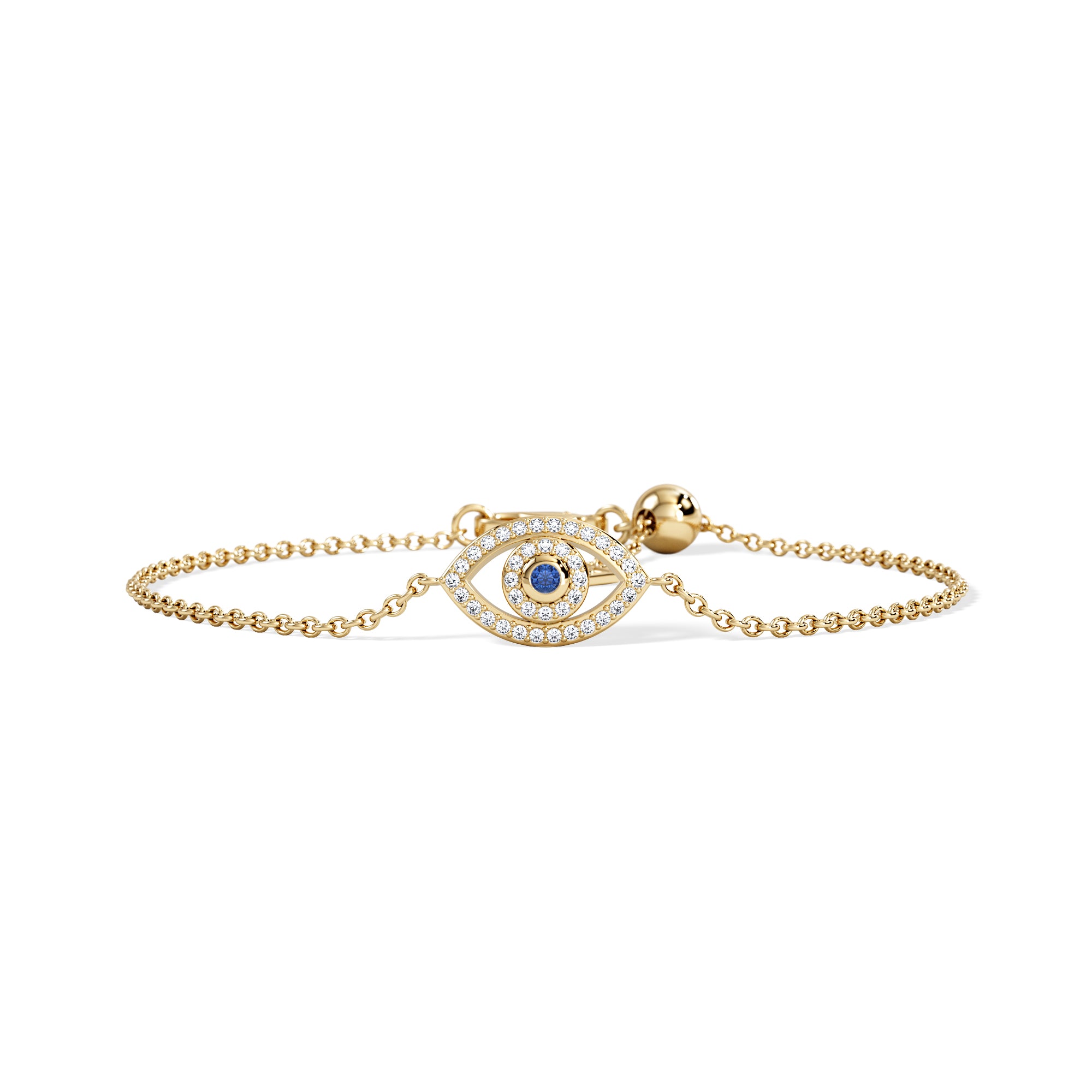 Evil Eye 0.21ct Sapphire Lab Diamond Adjustable Bracelet in 18K Gold Vermeil