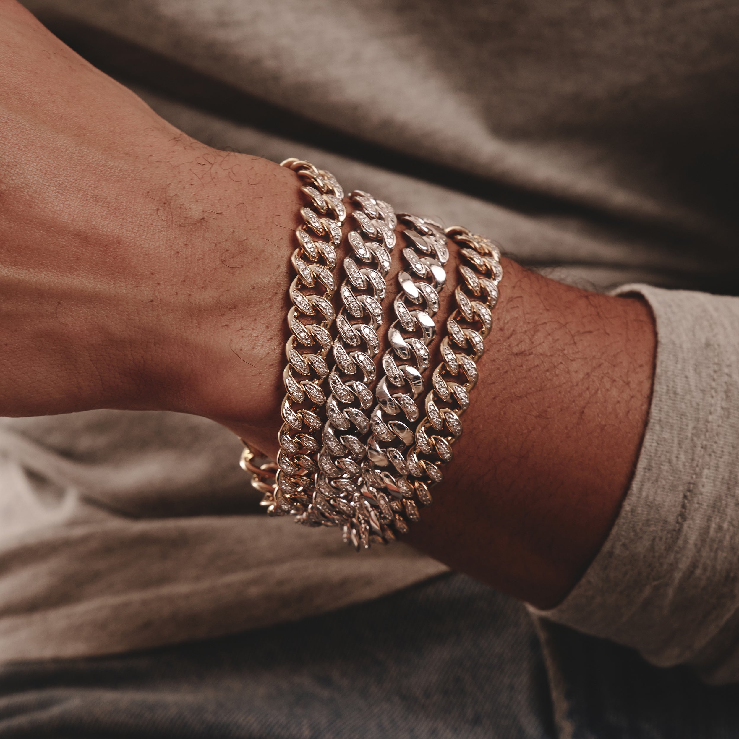 1.20CT Mens Lab Diamond Cuban Link Bracelet in 18K Gold Vermeil