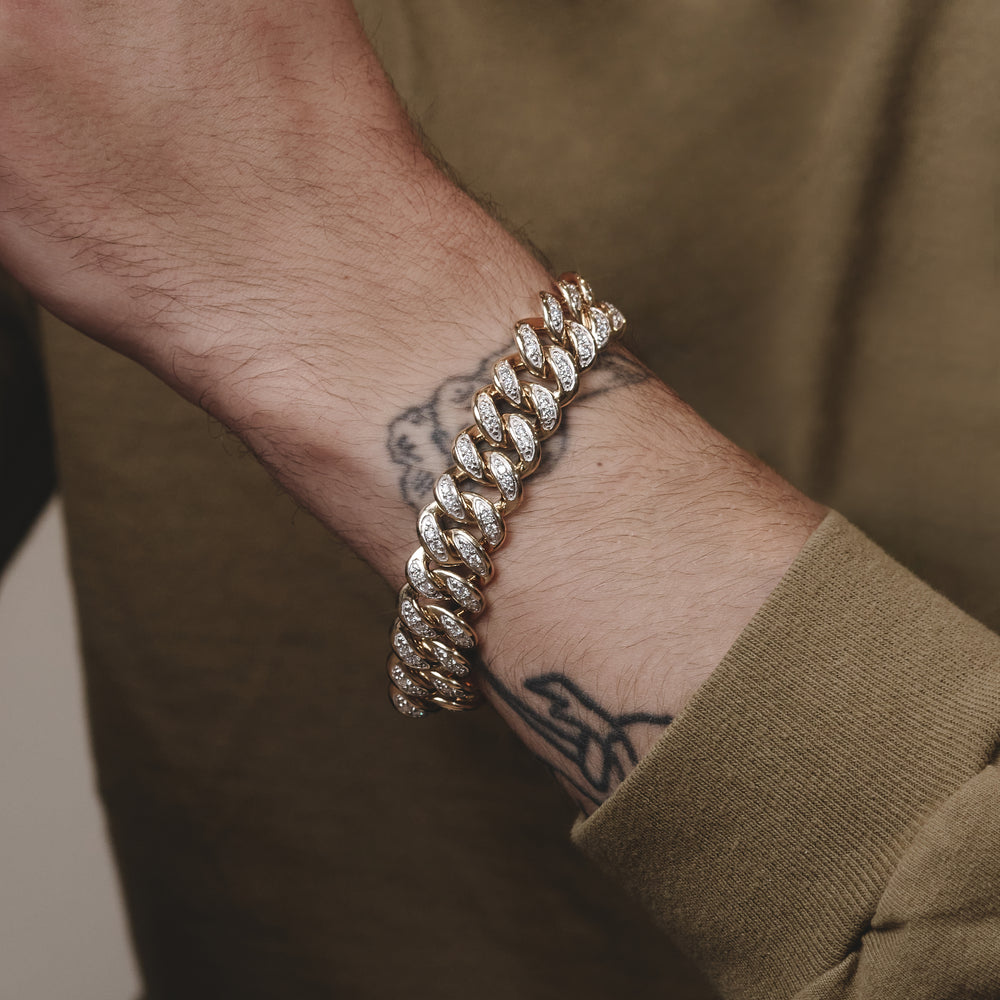 8.25 Inch Havana Cuban Men Lab Diamond Bracelet 3.50ct Cuban Lab Diamond Set in 18K Gold Vermeil