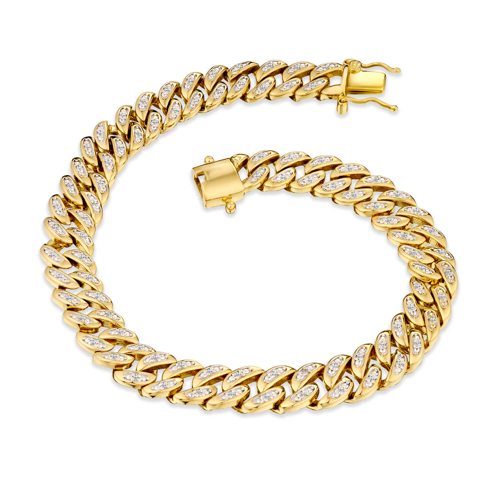 8.25 Inch Havana Cuban Men Lab Diamond Bracelet 0.50ct Cuban Lab Diamond Set in 18K Gold Vermeil