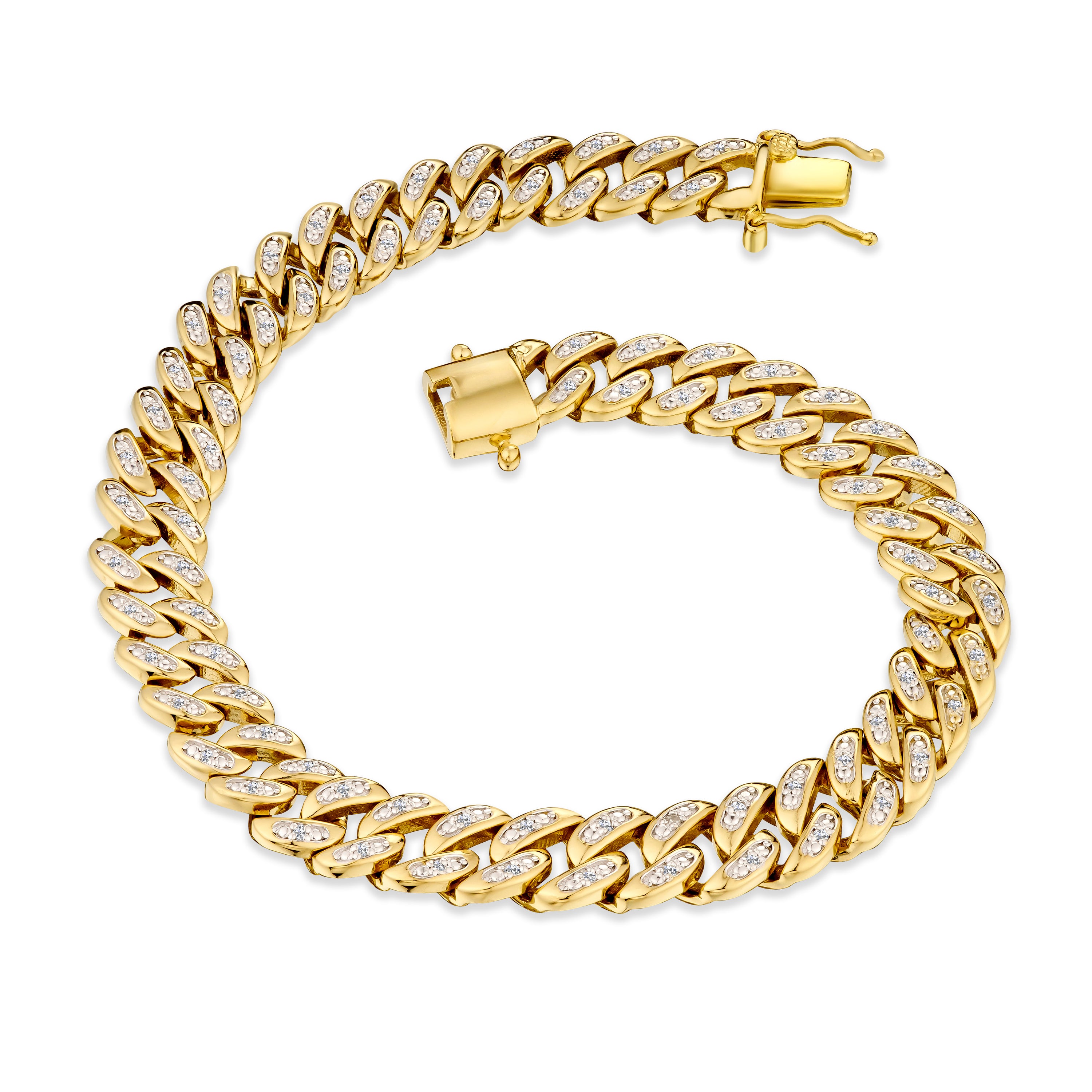 8.25 Inch Havana Cuban Men Lab Diamond Bracelet 0.50ct Cuban Lab Diamond Set in 18K Gold Vermeil