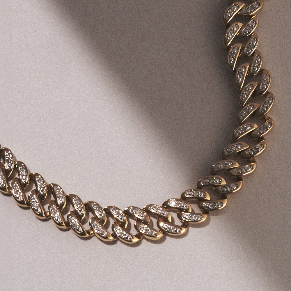 8.25 Inch Havana Cuban Men Lab Diamond Bracelet 0.50ct Cuban Lab Diamond Set in 18K Gold Vermeil