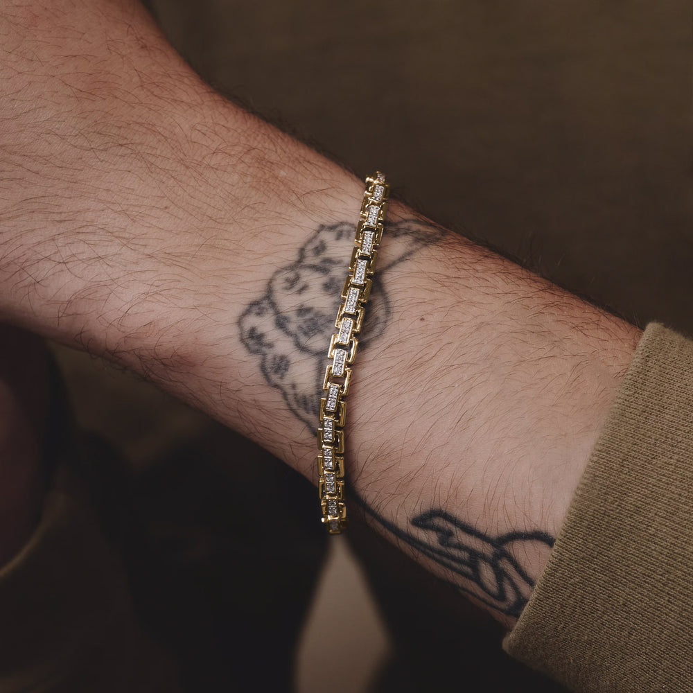 8 Inch Havana Lab Men Diamond Box Set Bracelet 0.85ct in 18K Gold Vermeil