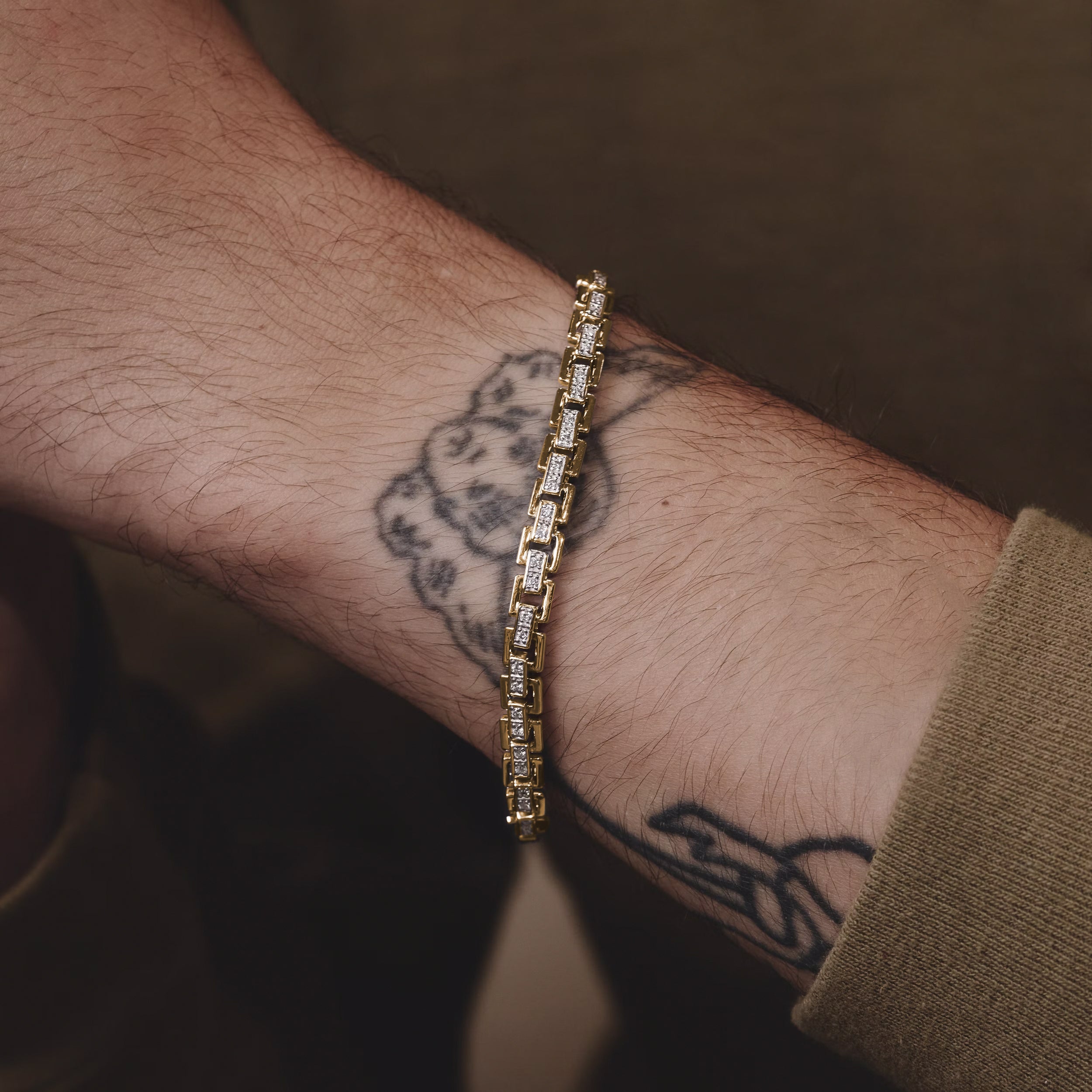 8 Inch Havana Lab Men Diamond Box Set Bracelet 0.85ct in 18K Gold Vermeil