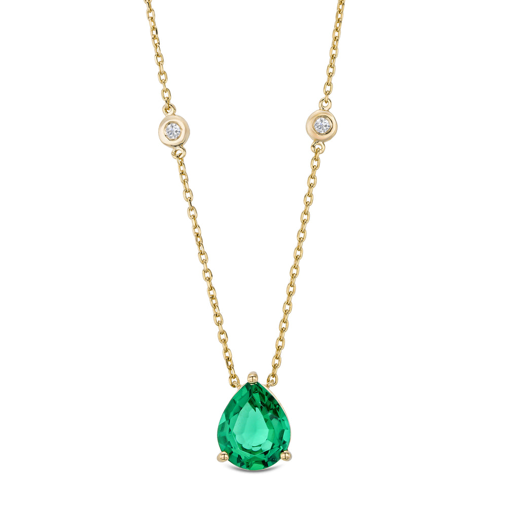 Astra 2.40ct Lab Emerald and Diamond Solitaire Pear Cut Necklace in 18K Gold Vermeil