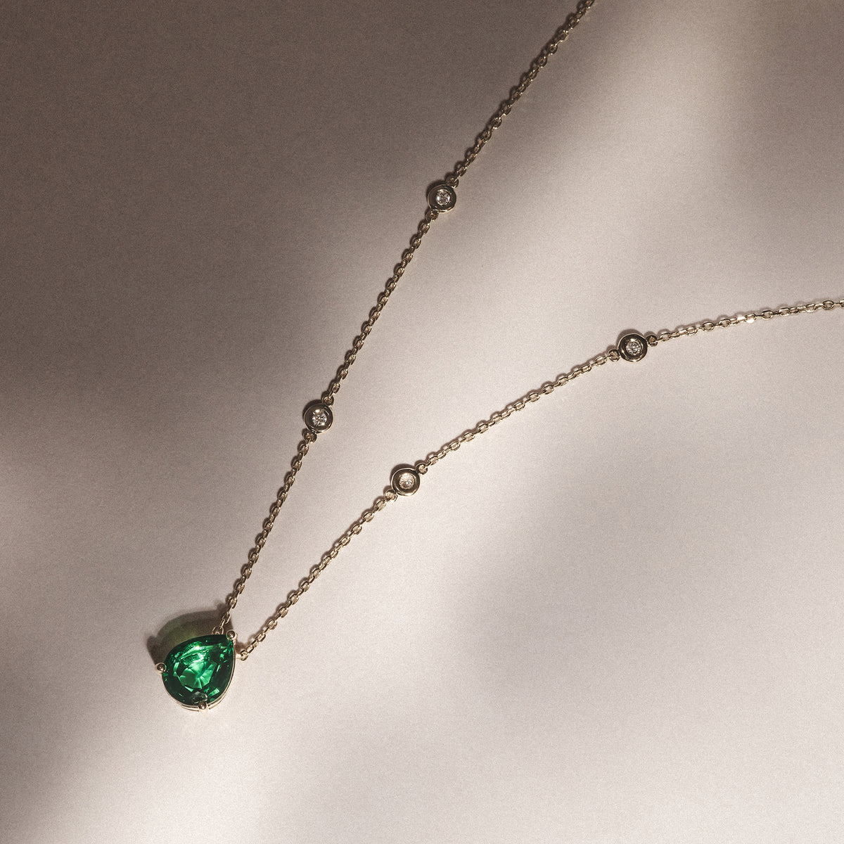Astra 2.40ct Lab Emerald and Diamond Solitaire Pear Cut Necklace in 18K Gold Vermeil
