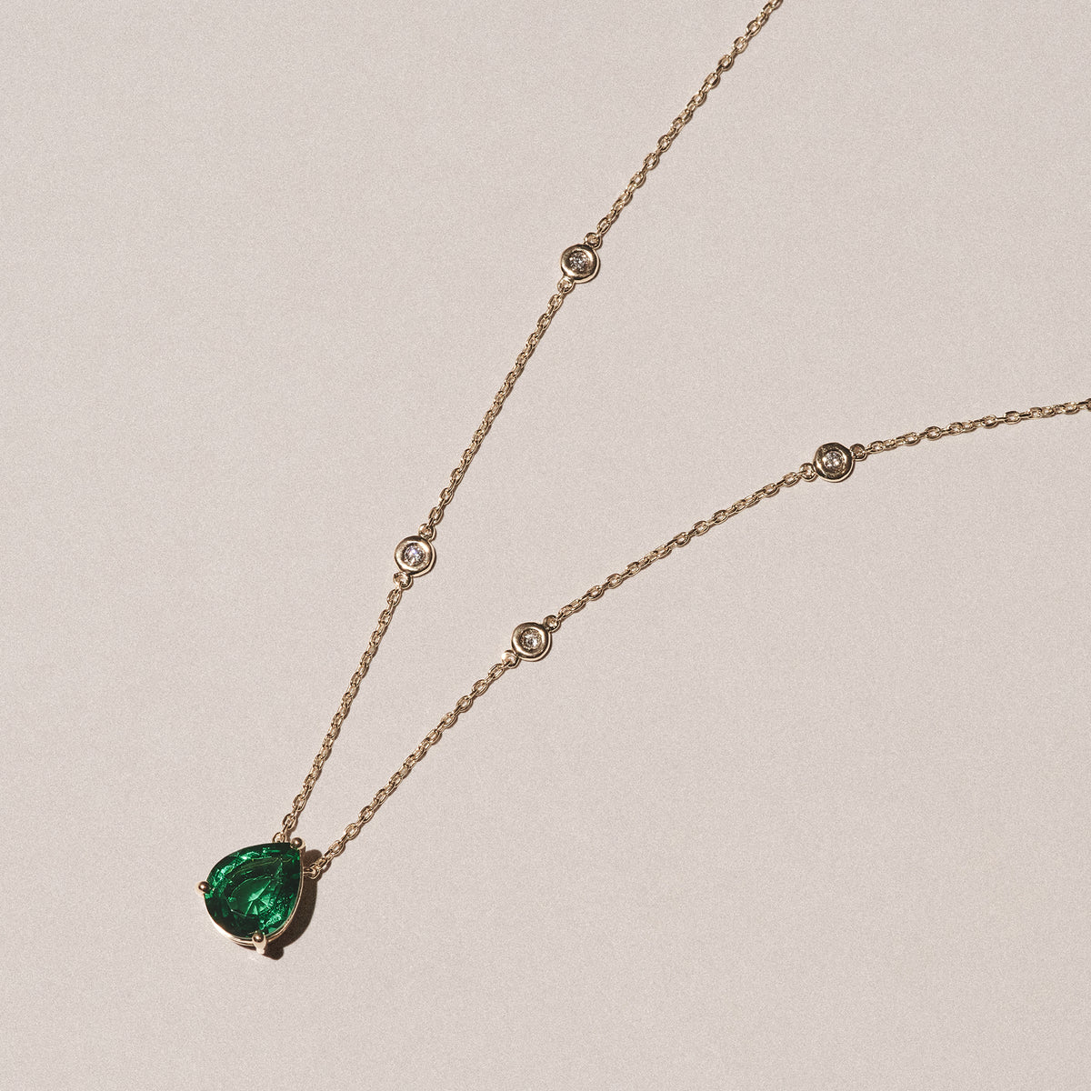 Astra 2.40ct Lab Emerald and Diamond Solitaire Pear Cut Necklace in 18K Gold Vermeil