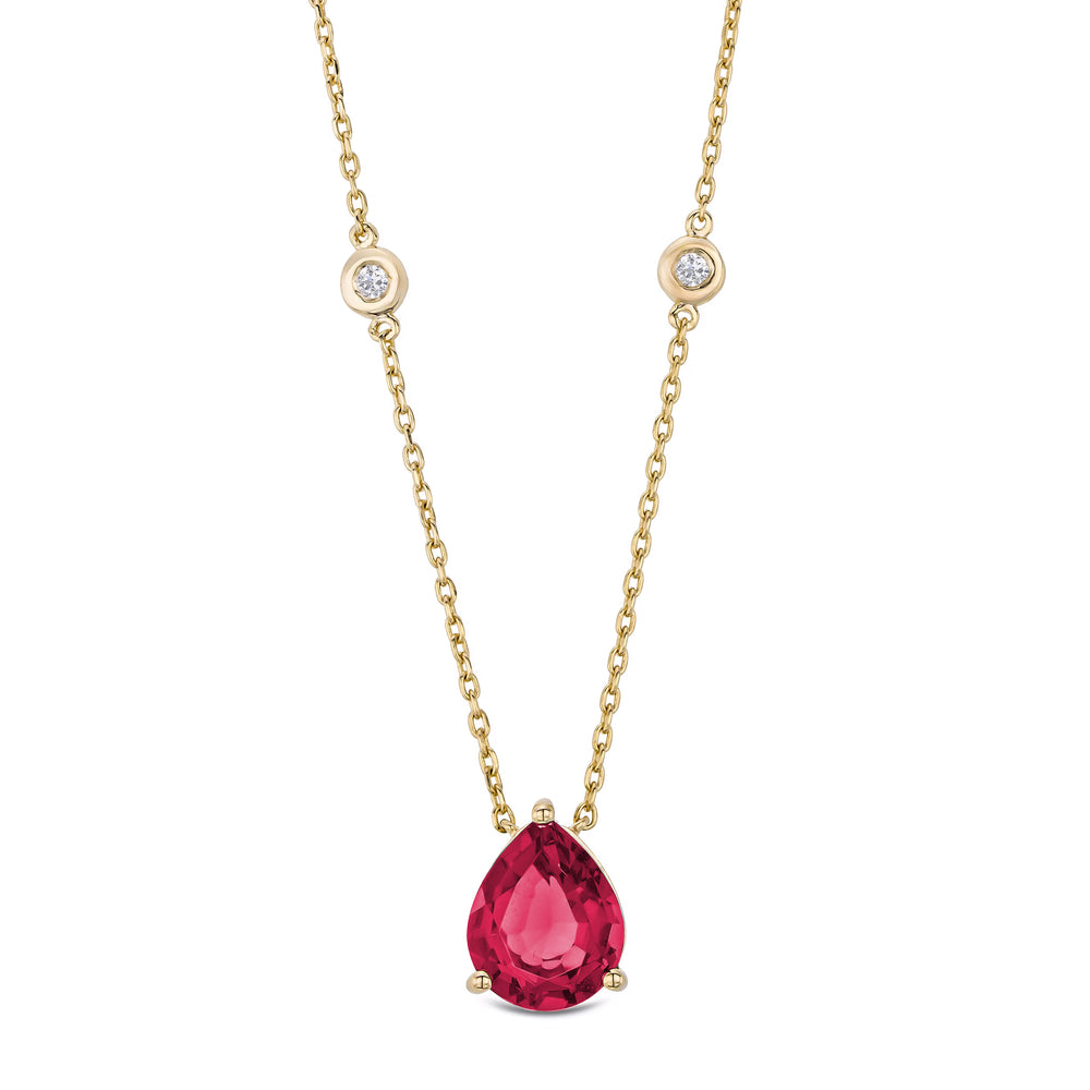 Astra 3.50ct Lab Ruby and Diamond Solitaire Pear Cut Necklace in 18K Gold Vermeil