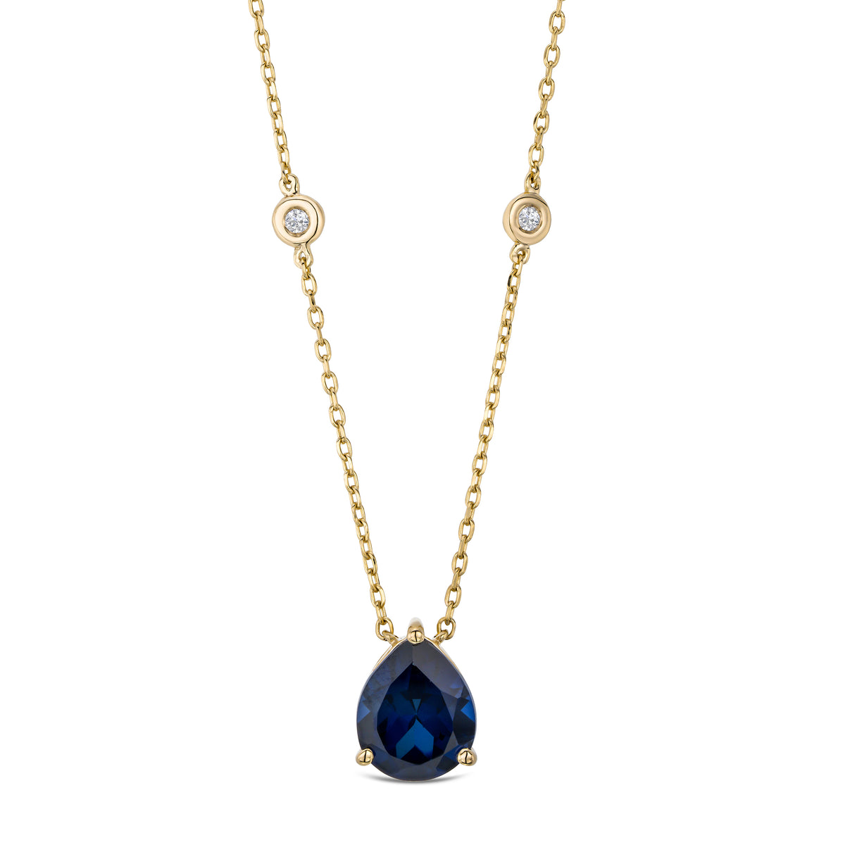 Astra 3.20ct Lab Sapphire and Diamond Solitaire Pear Cut Necklace in 18K Gold Vermeil