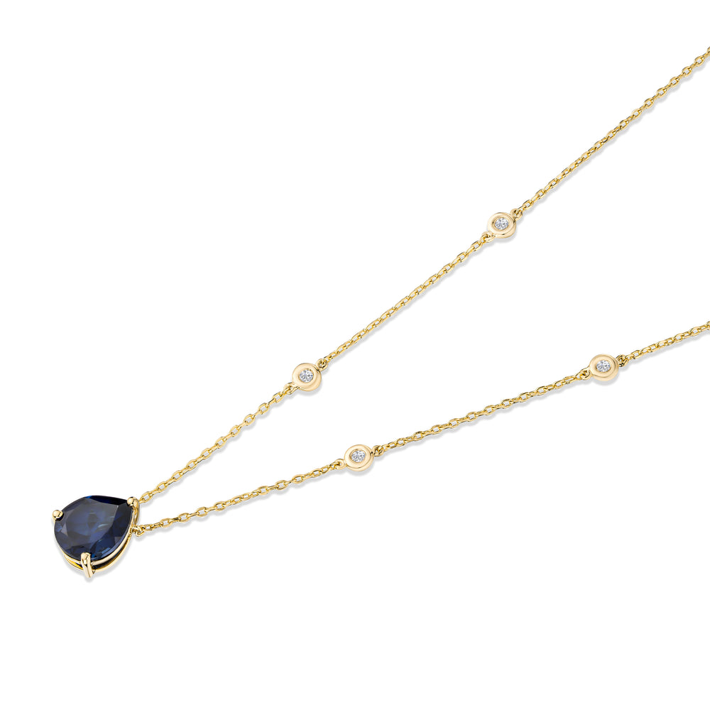 Astra 3.20ct Lab Sapphire and Diamond Solitaire Pear Cut Necklace in 18K Gold Vermeil