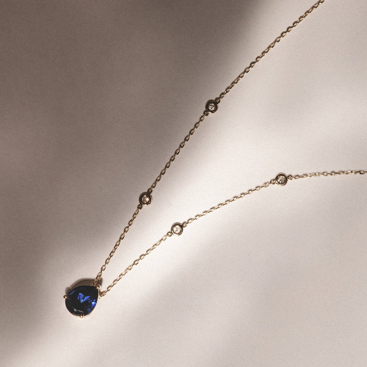 Astra 3.20ct Lab Sapphire and Diamond Solitaire Pear Cut Necklace in 18K Gold Vermeil