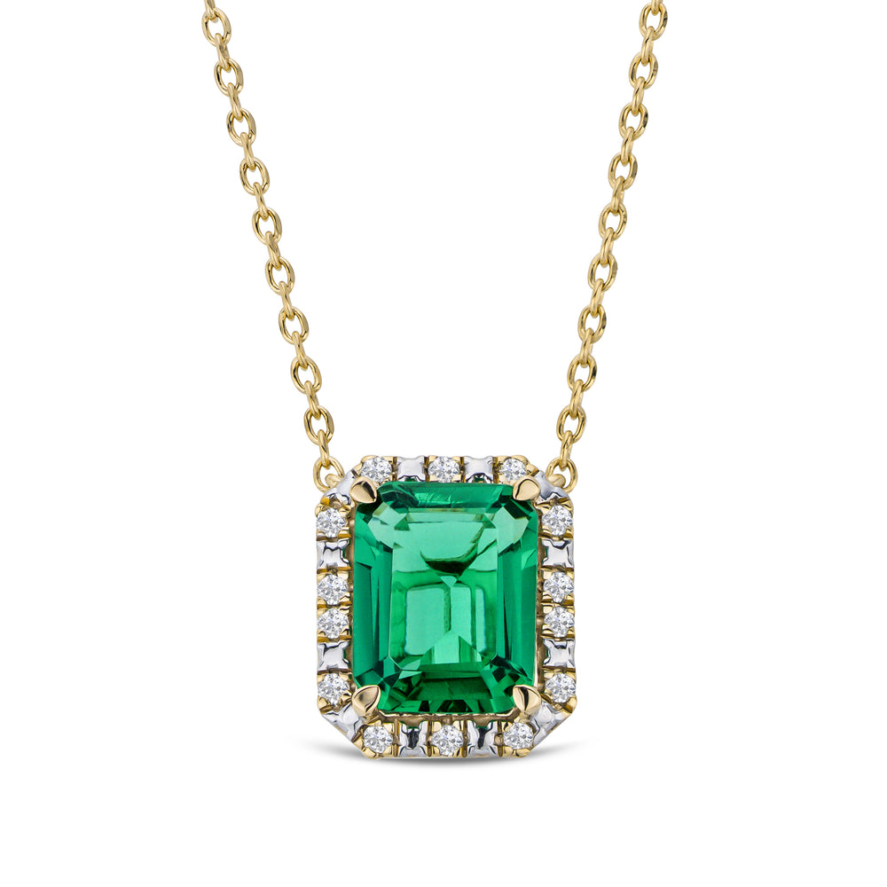 Astra 1.50ct Lab Emerald and Diamond Halo Octagon Cut Necklace in 18K Gold Vermeil