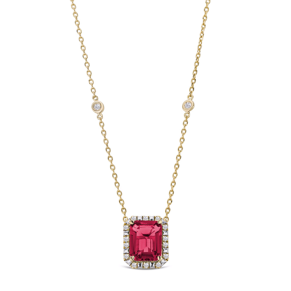 Astra 1.80ct Lab Ruby and Diamond Halo Octagon Cut Necklace in 18K Gold Vermeil