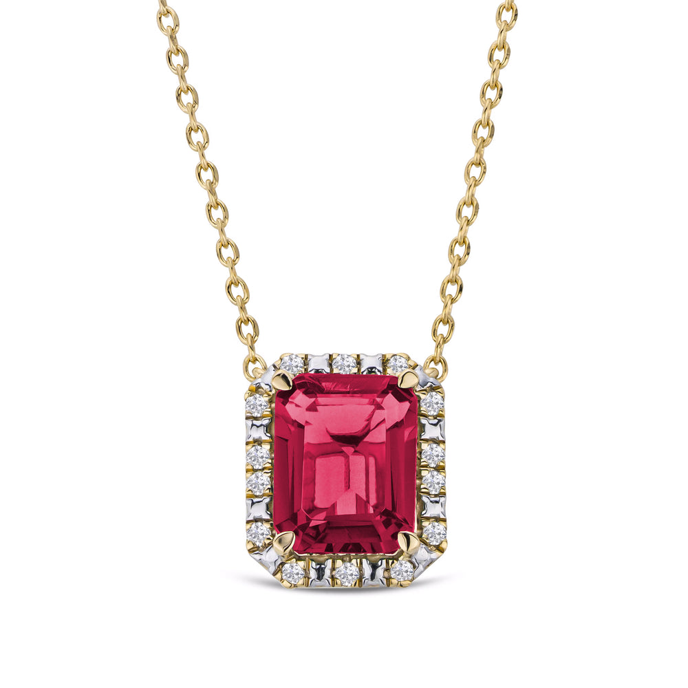 Astra 1.80ct Lab Ruby and Diamond Halo Octagon Cut Necklace in 18K Gold Vermeil