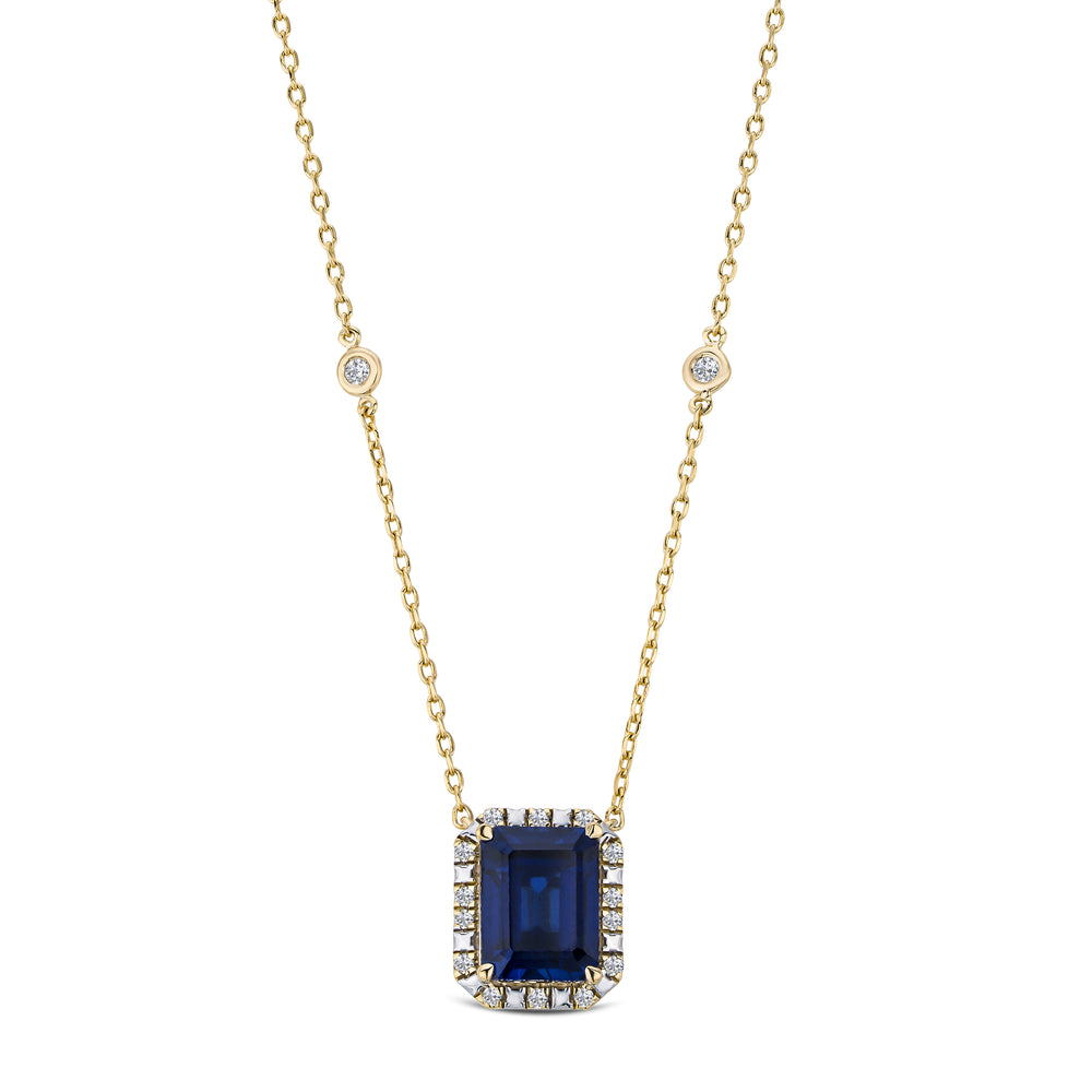 Astra 2.00ct Lab Sapphire and Diamond Halo Octagon Cut Necklace in 18K Gold Vermeil