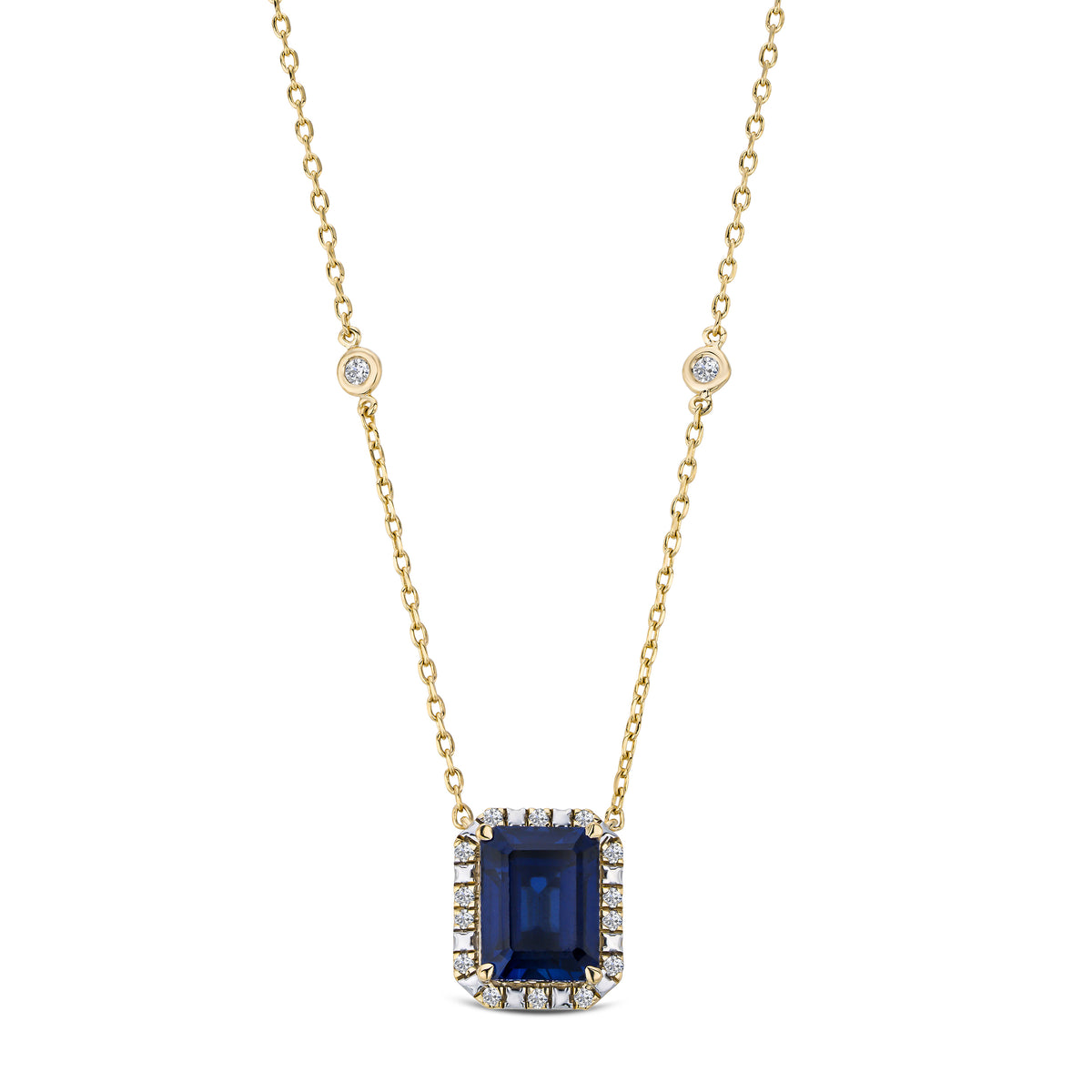 Astra 2.00ct Lab Sapphire and Diamond Halo Octagon Cut Necklace in 18K Gold Vermeil
