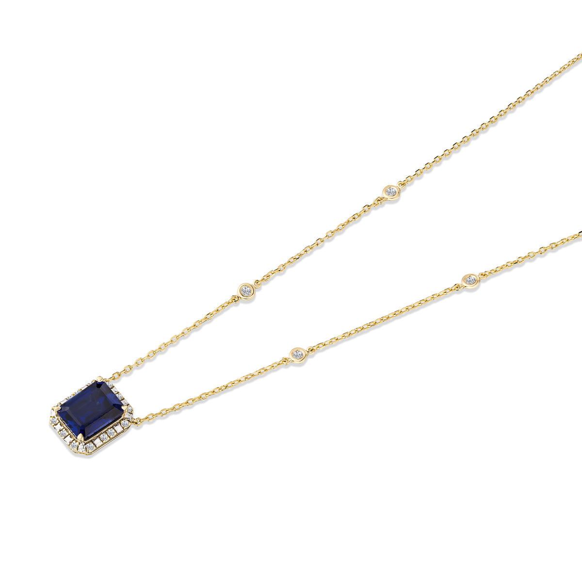 Astra 2.00ct Lab Sapphire and Diamond Halo Octagon Cut Necklace in 18K Gold Vermeil